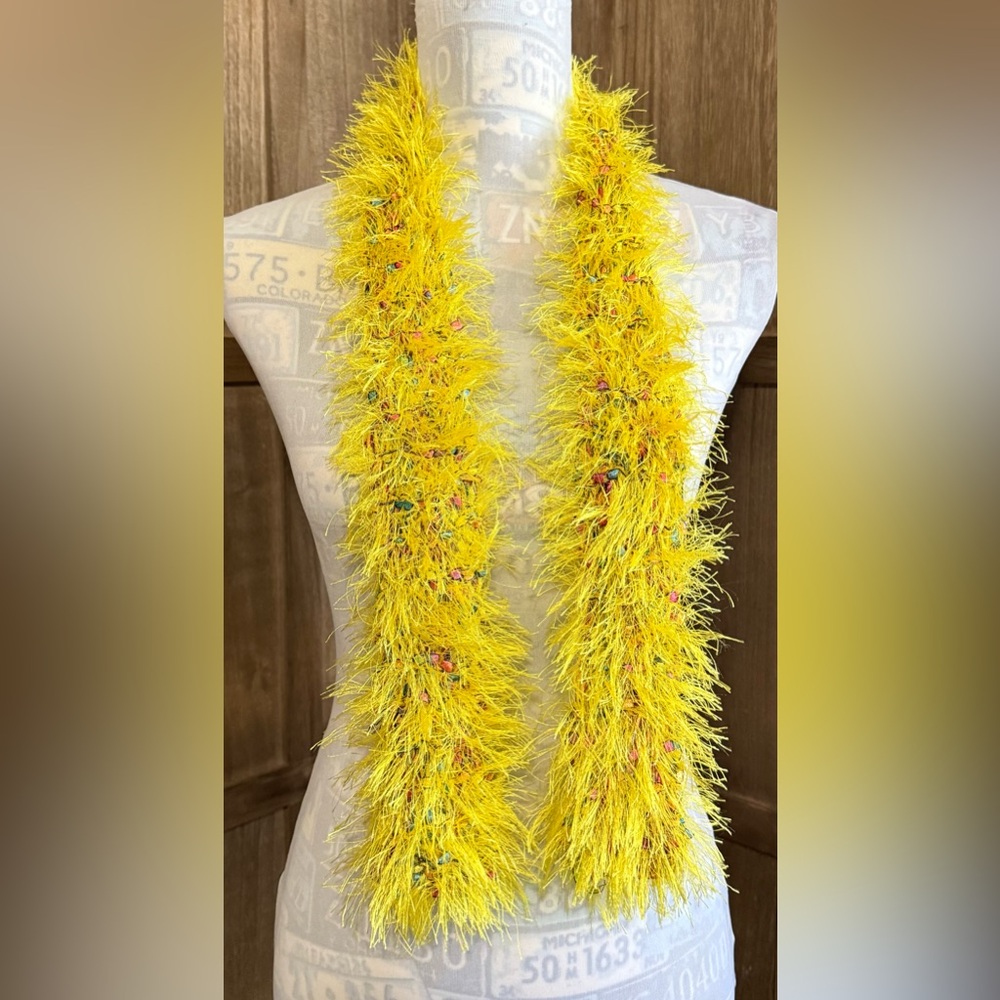Vibrant Yellow Feathered Scarf